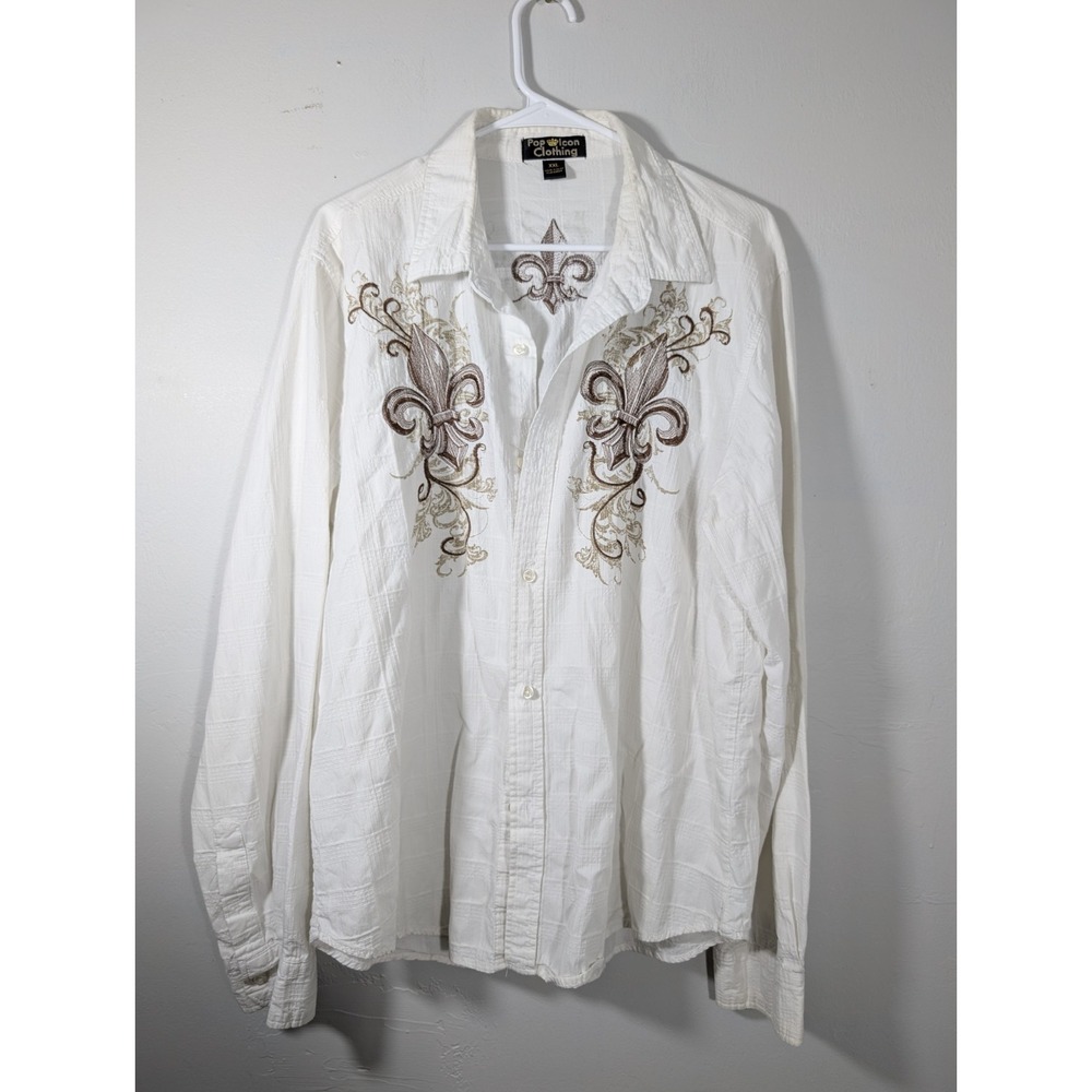 Pop‎ Icon Long Sleeve Button Up Shirt Men XXL Fleur De Lis